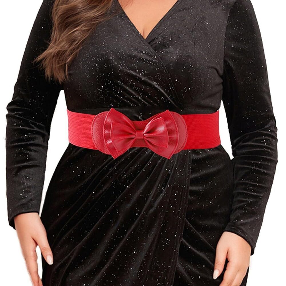 8174 Womens Stretchy Belt Wide Elastic Belts Bow Waist Plus Size